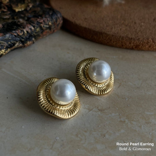 Statement Earring | STE008 | Round Pearl Earring