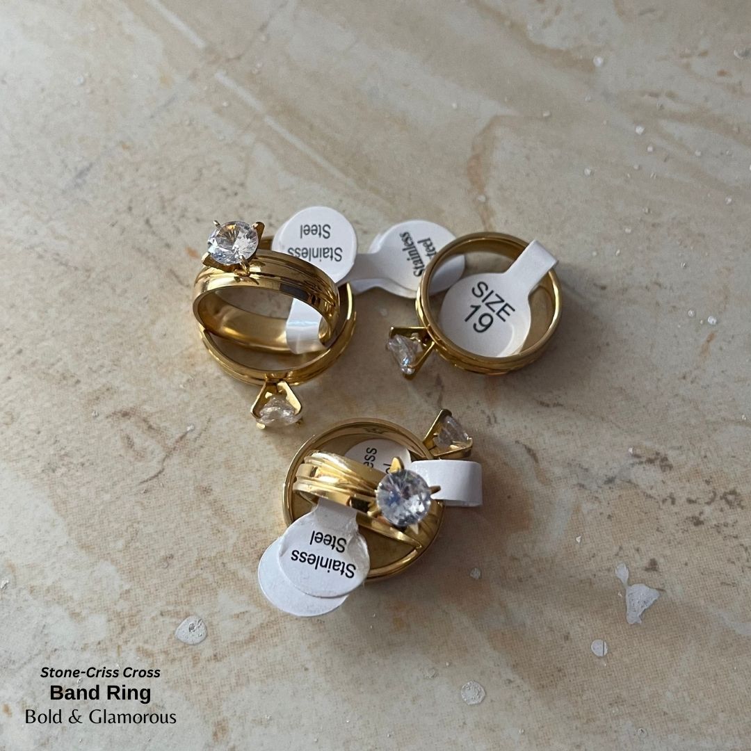 SS Finger Ring | SS01 | Stone-Criss Cross Band