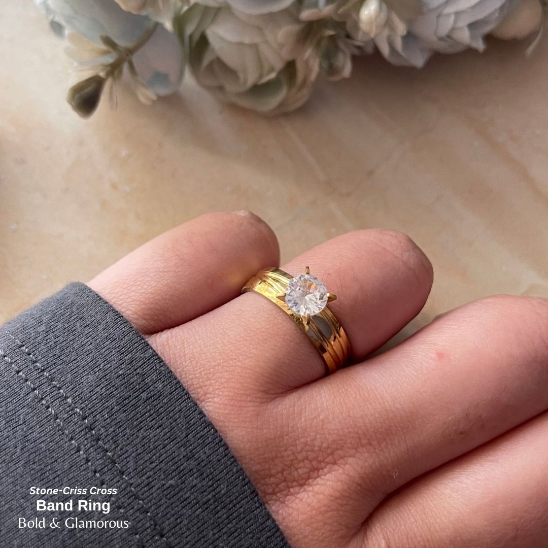 SS Finger Ring | SS01 | Stone-Criss Cross Band