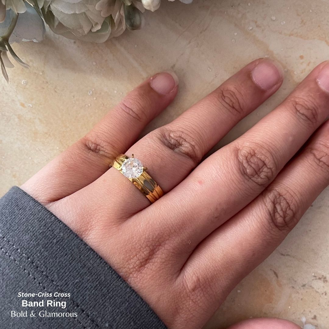 SS Finger Ring | SS01 | Stone-Criss Cross Band