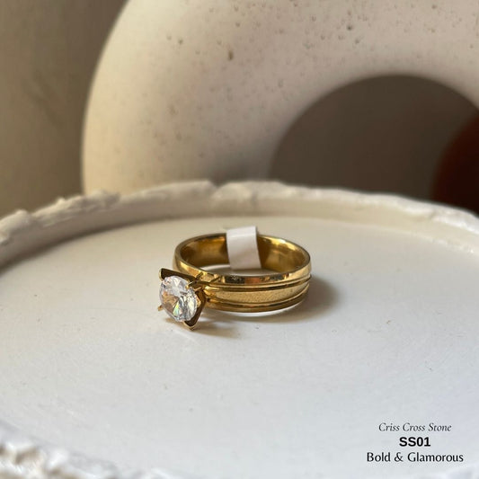 SS Finger Ring | SS01 | Stone-Criss Cross Band