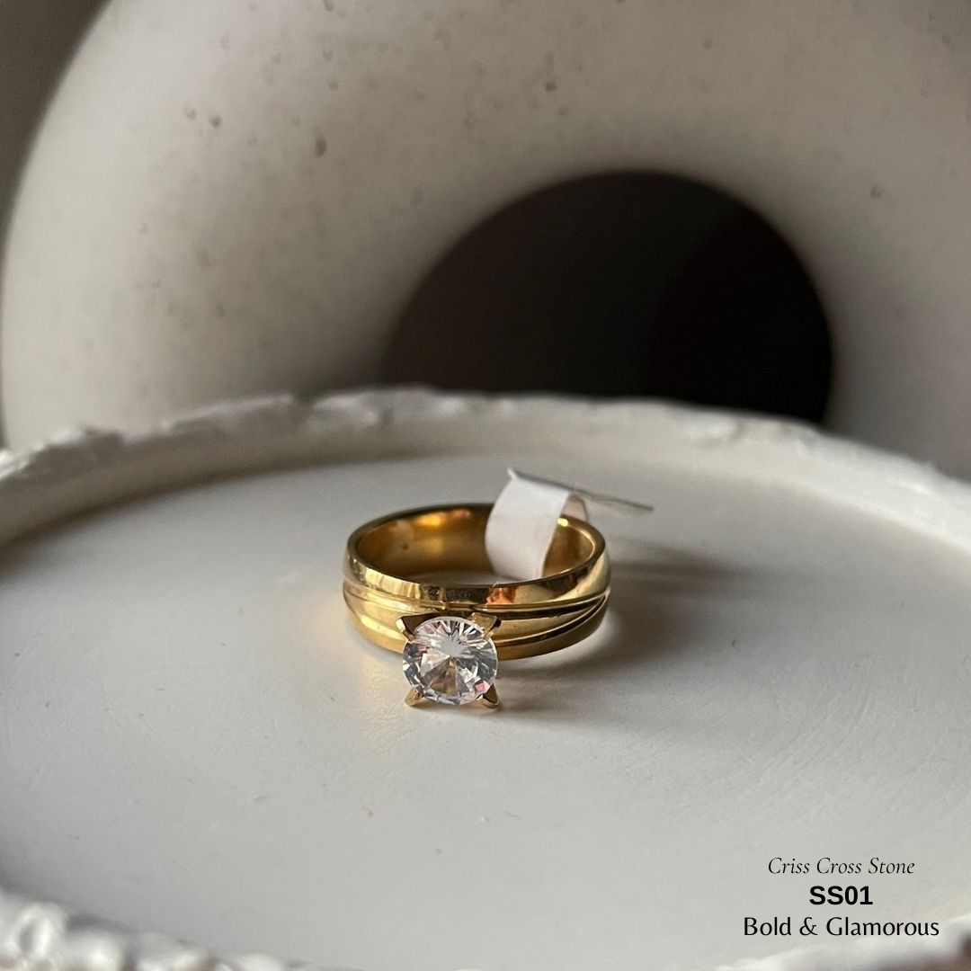 SS Finger Ring | SS01 | Stone-Criss Cross Band