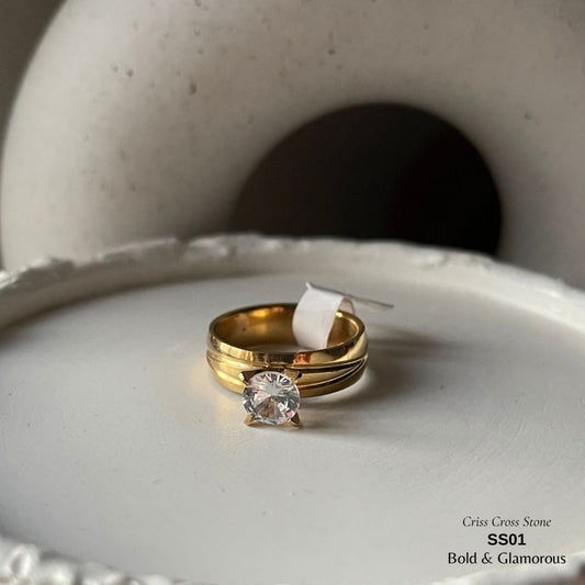 SS Finger Ring | SS01 | Stone-Criss Cross Band