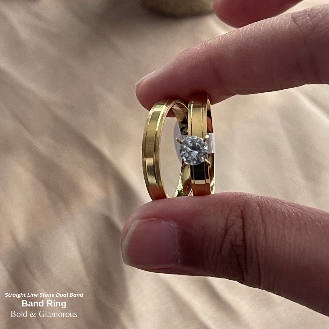 SS Finger Ring | SS01 | Stone-Straight Line Band Duo