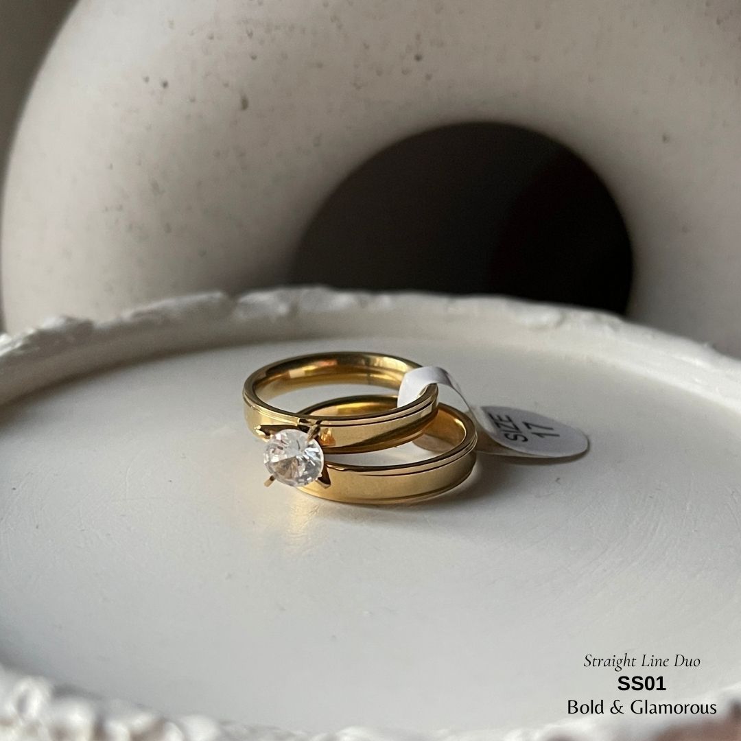 SS Finger Ring | SS01 | Stone-Straight Line Band Duo