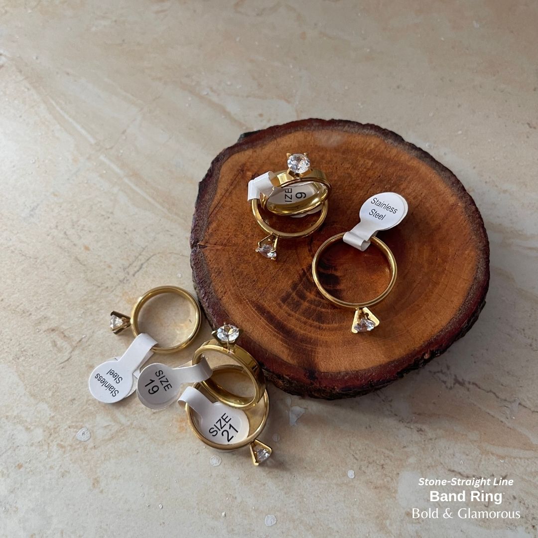 SS Finger Ring | SS01 | Stone-Straight Line Band