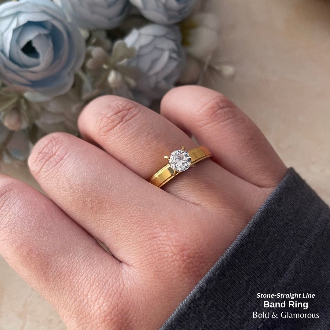 SS Finger Ring | SS01 | Stone-Straight Line Band