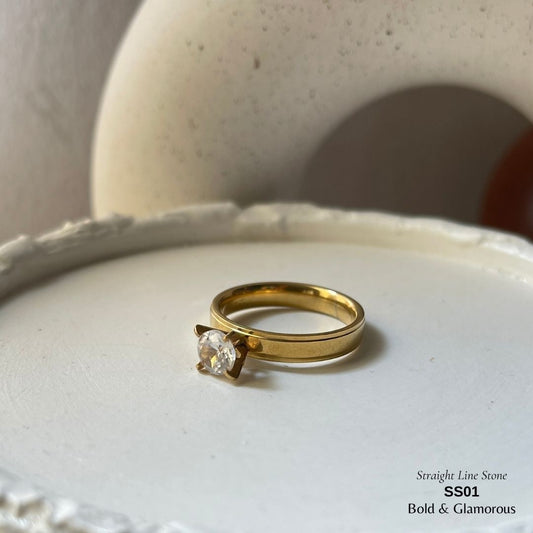 SS Finger Ring | SS01 | Stone-Straight Line Band