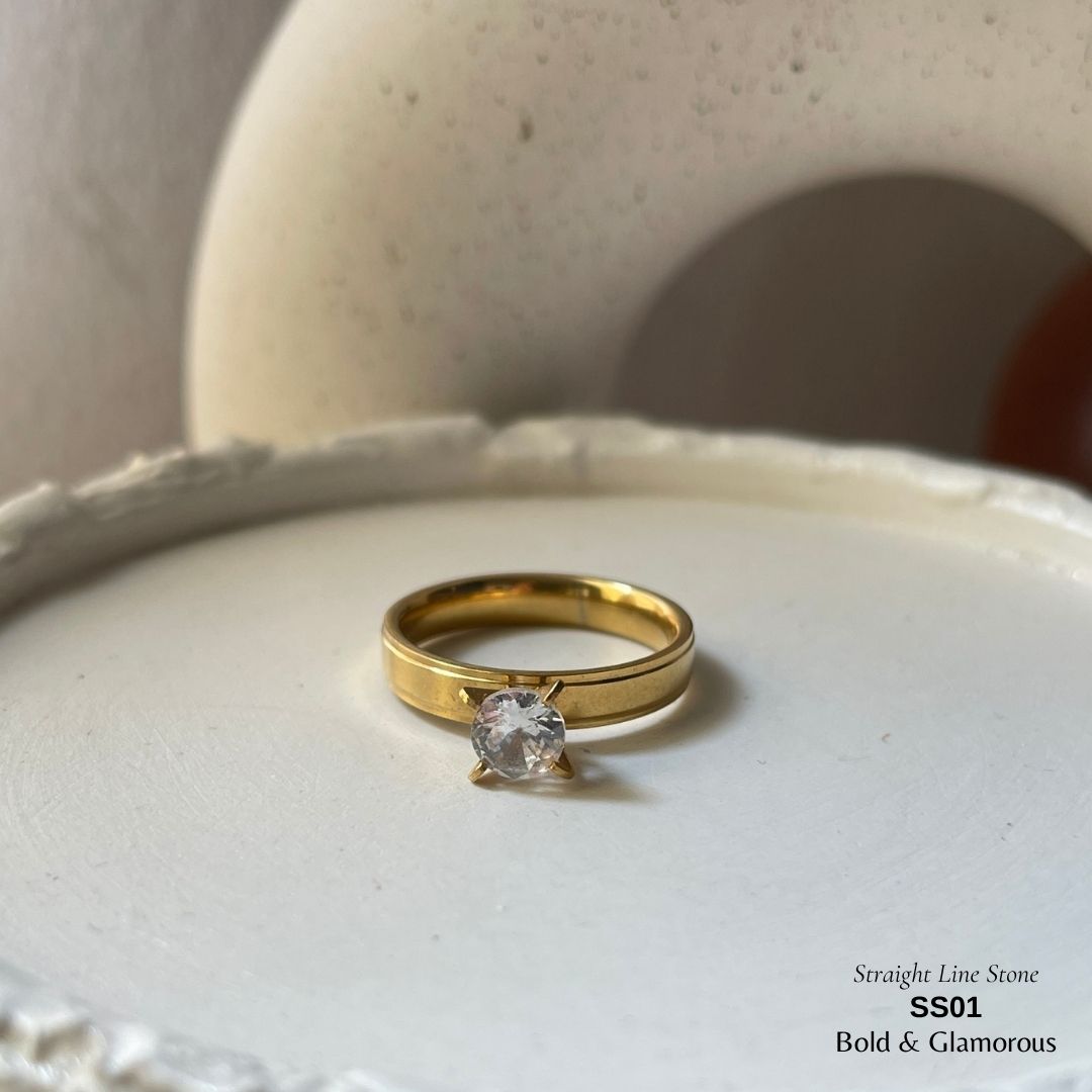 SS Finger Ring | SS01 | Stone-Straight Line Band