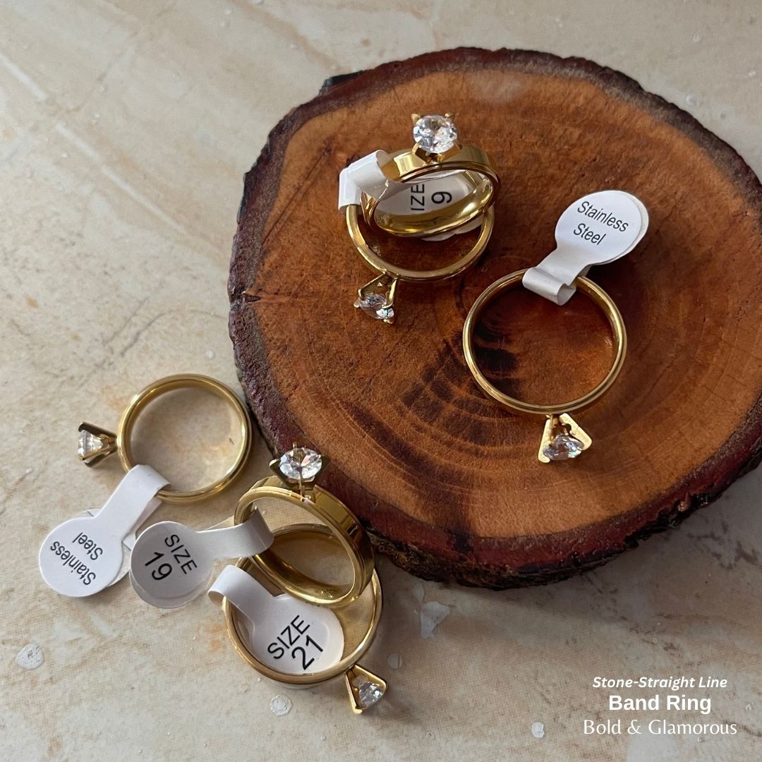 SS Finger Ring | SS01 | Stone-Straight Line Band