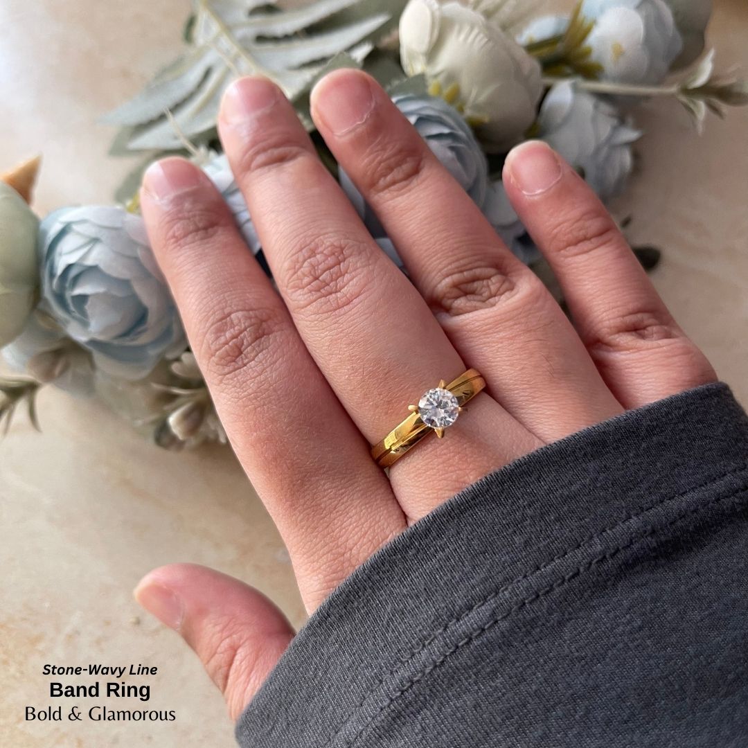 SS Finger Ring | SS01 | Stone-Wavy Band