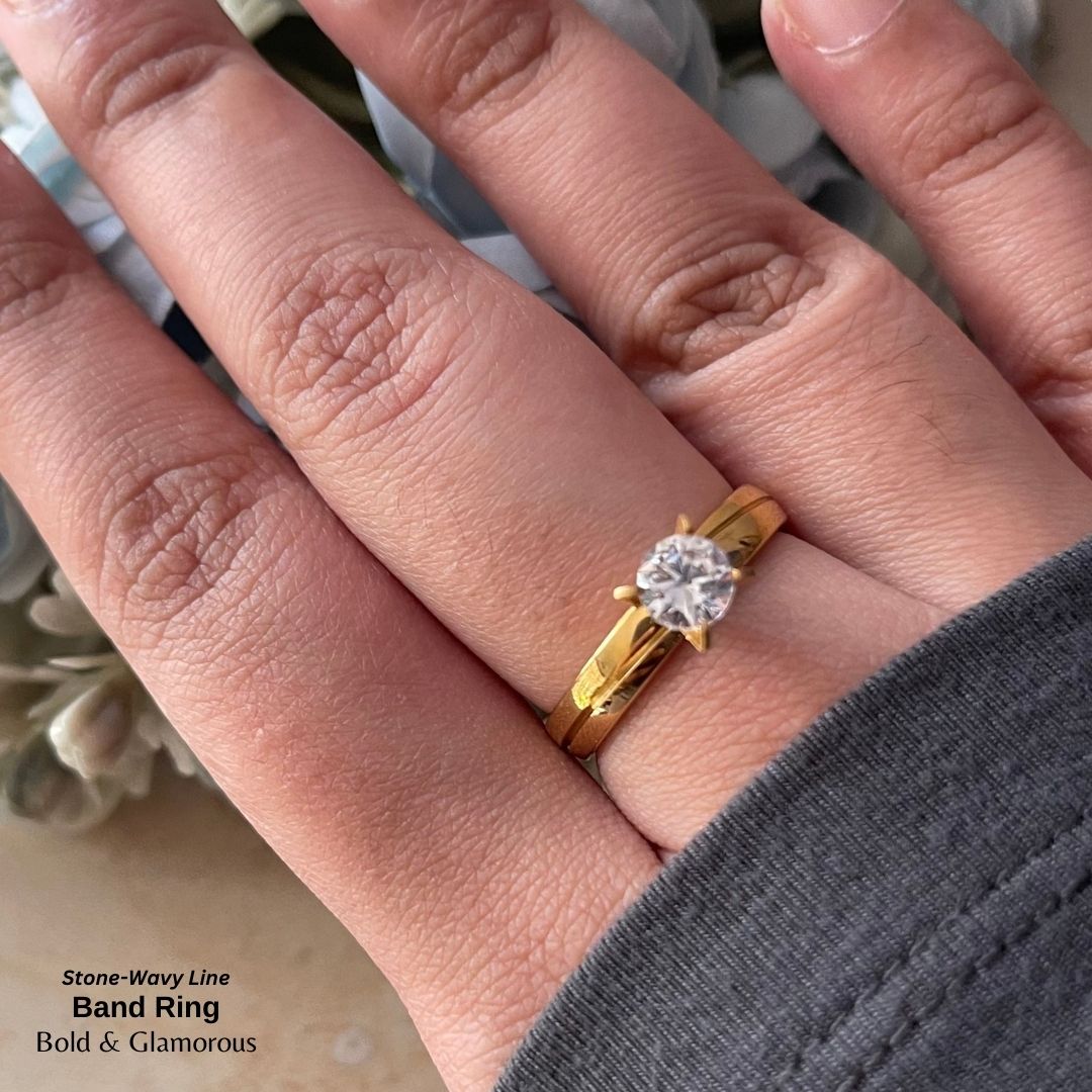 SS Finger Ring | SS01 | Stone-Wavy Band