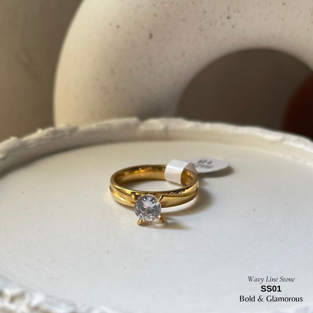 SS Finger Ring | SS01 | Stone-Wavy Band