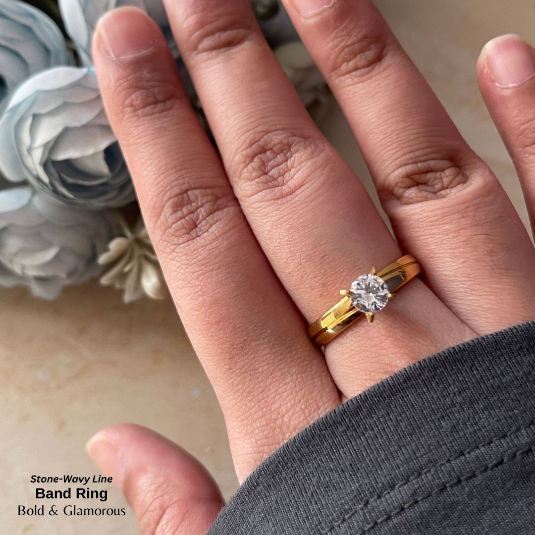 SS Finger Ring | SS01 | Stone-Wavy Band