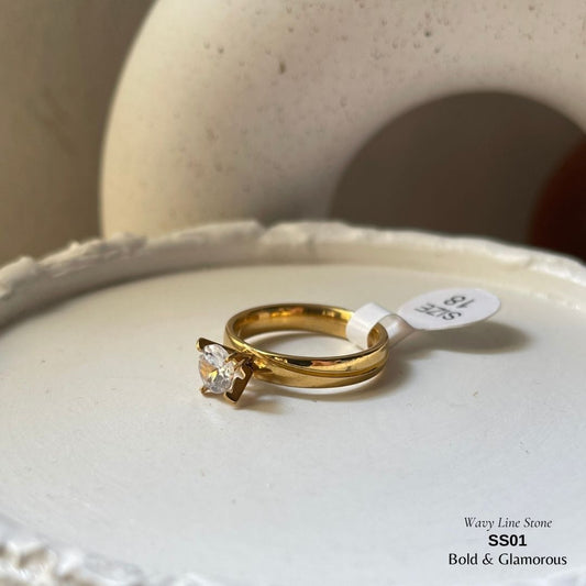 SS Finger Ring | SS01 | Stone-Wavy Band