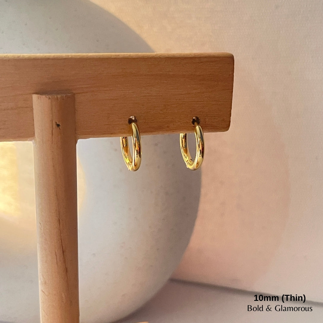 Simple Hoop Earring | 10mm - Thin | Gold