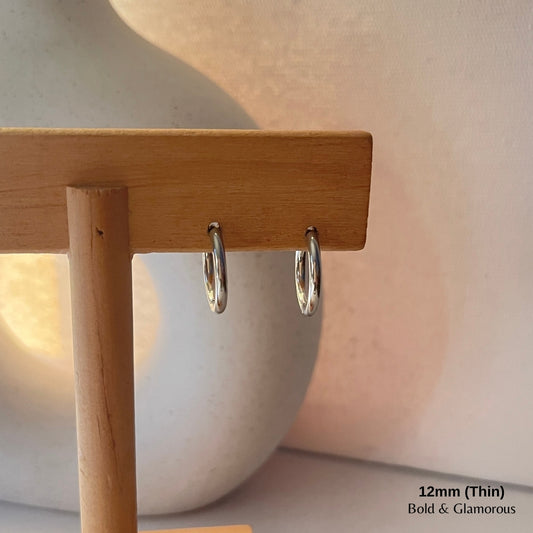 Simple Hoop Earring | 12mm - Thin | Silver