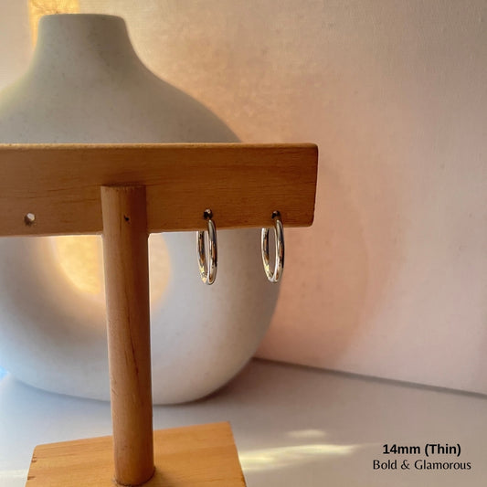 Simple Hoop Earring | 14mm - Thin | Silver