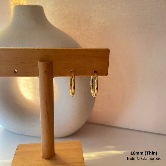 Simple Hoop Earring | 16mm - Thin | Gold