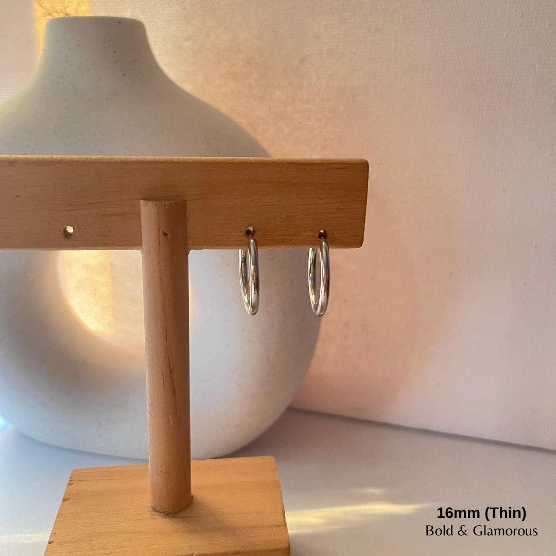 Simple Hoop Earring | 16mm - Thin | Silver