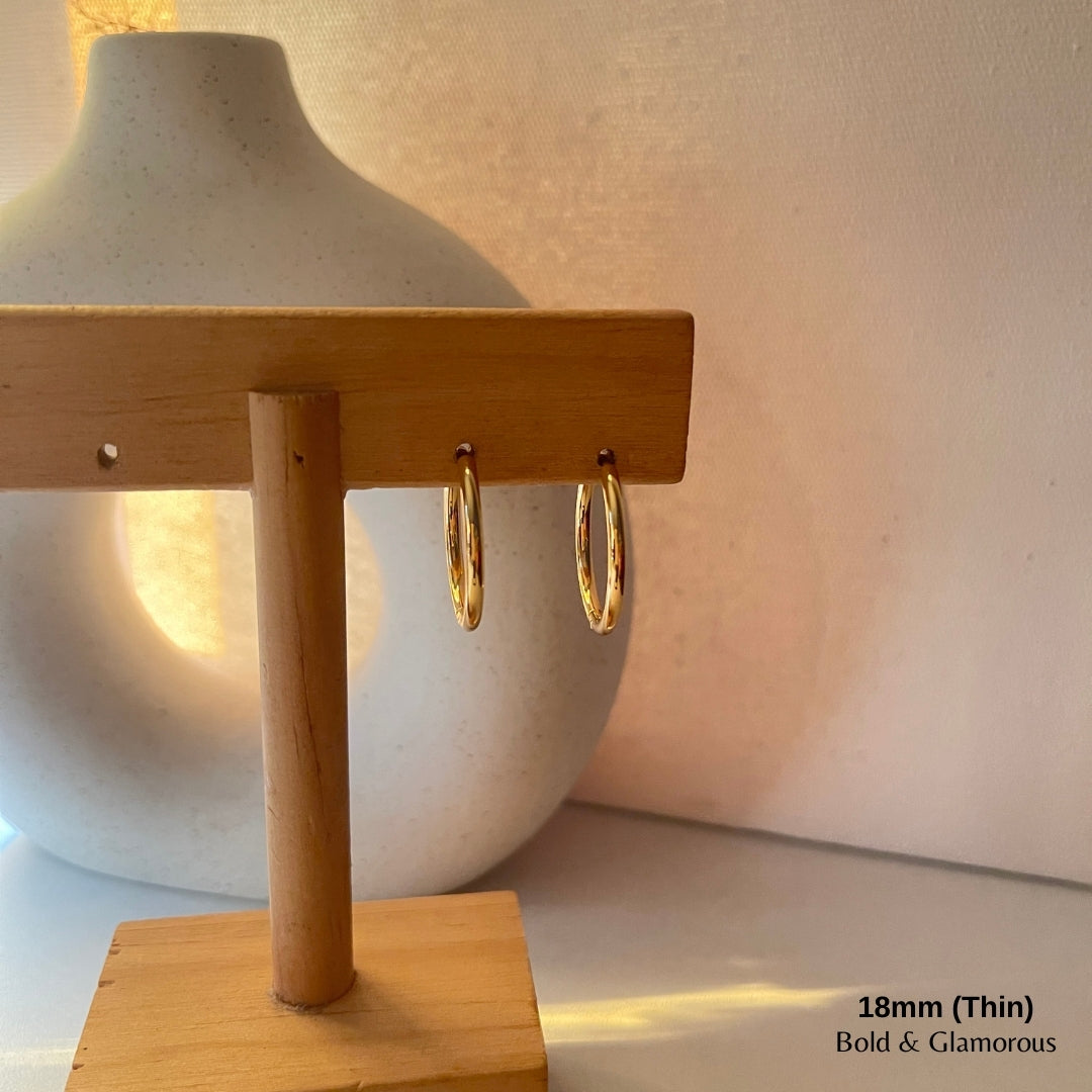 Simple Hoop Earring | 18mm - Thin | Gold