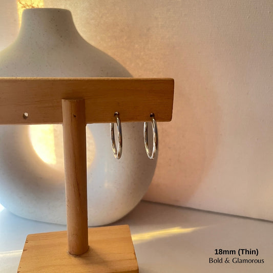 Simple Hoop Earring | 18mm - Thin | Silver