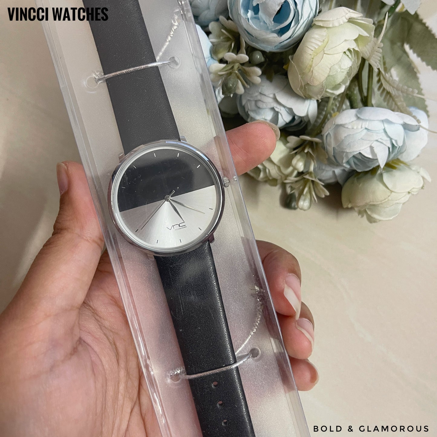 Vincci Watch Big Minimalistic Round | VW09 | Black White