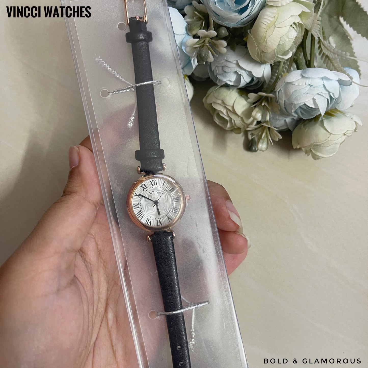 Vincci Watch Classic Roman Gold Rim | VW15 | Black