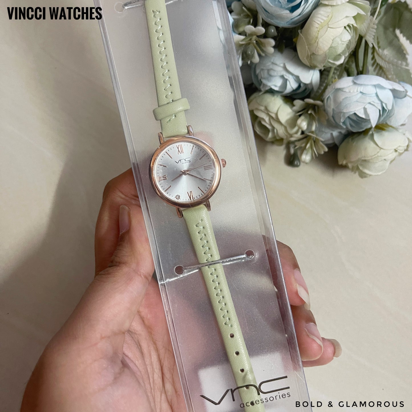 Vincci Watch Cross Rose Gold Rim | VW12 | Light Green