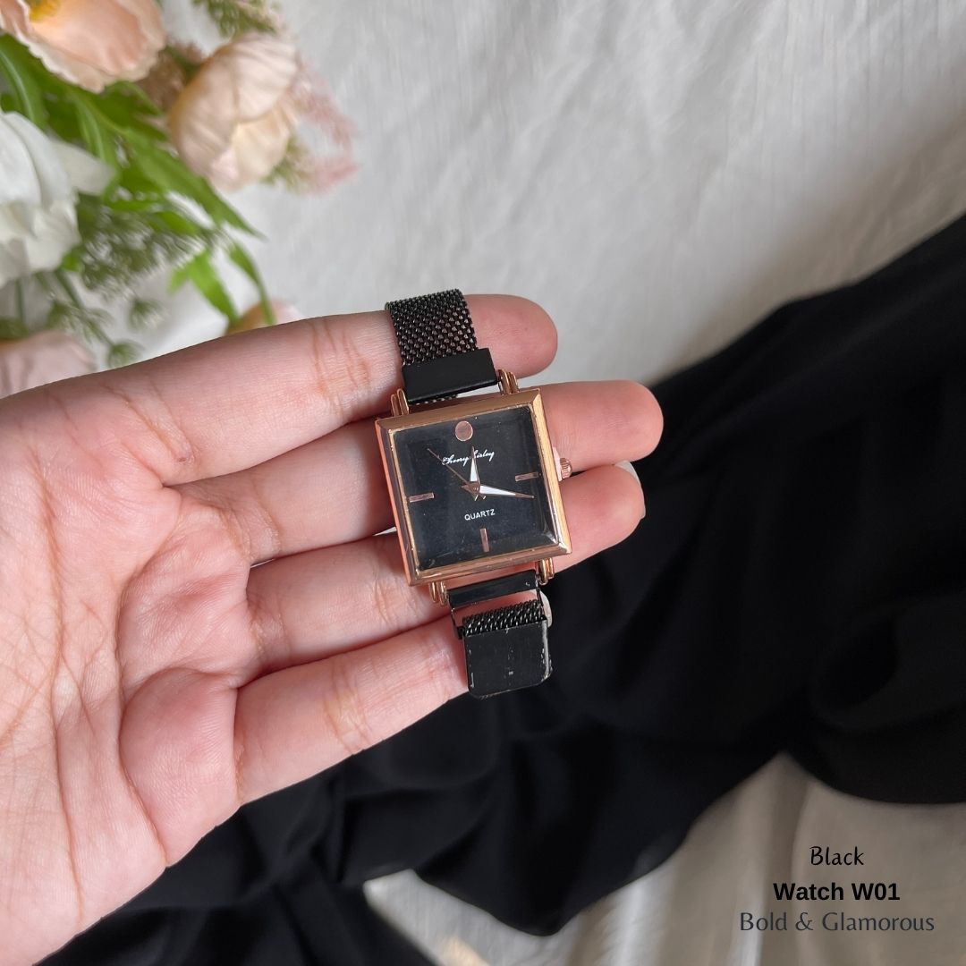 Magnetic Square Shape Watch | W01 | Black