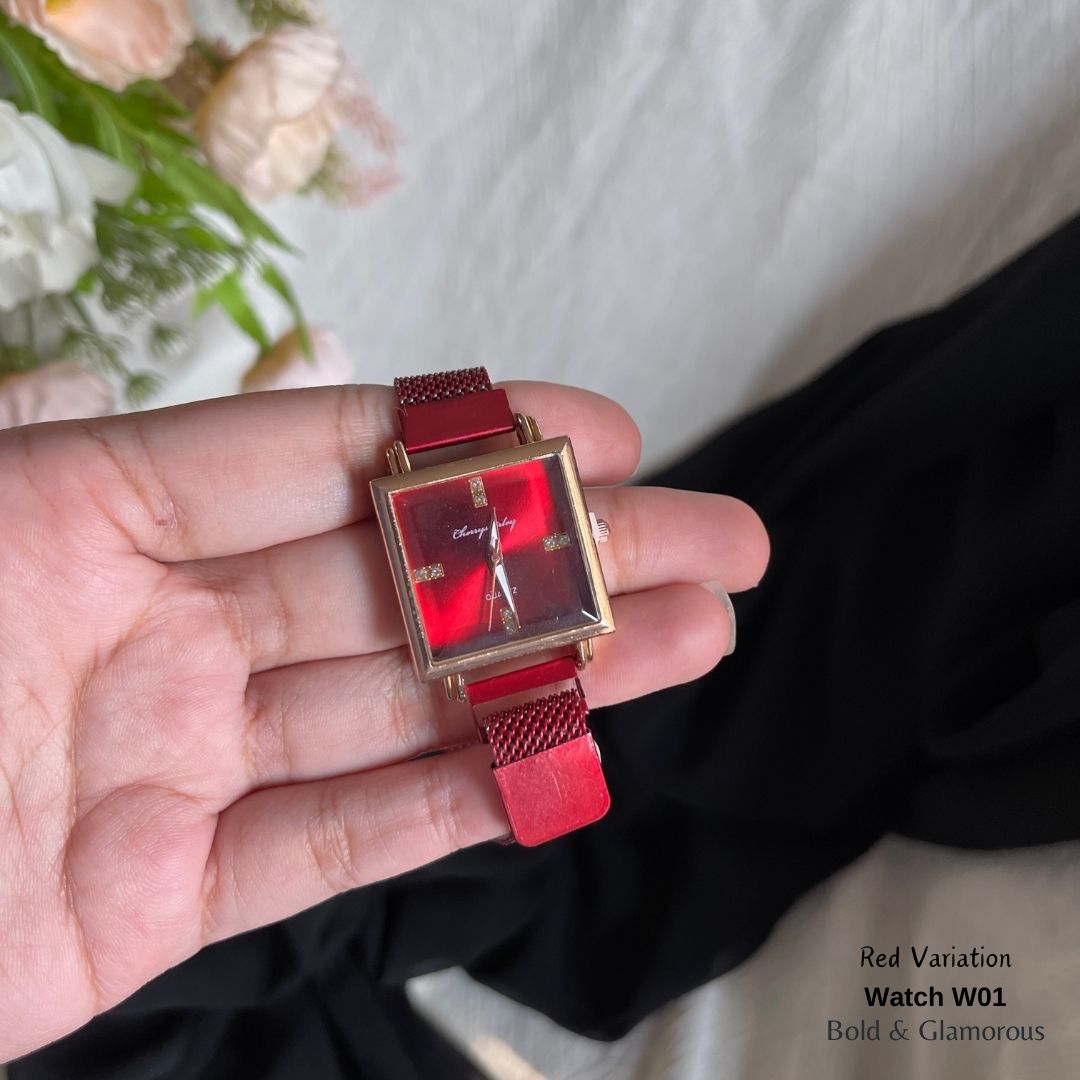 Magnetic Square Shape Watch | W01-V | Red