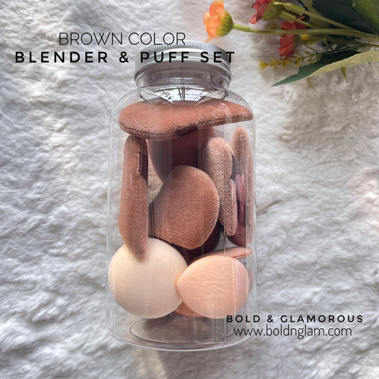 15PC Beauty Blender and Puff Set with Jar | Brown