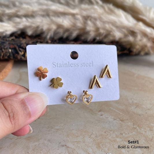 Stud Earring Set | STSES001 | Set#1 Love Four Leaf Clover