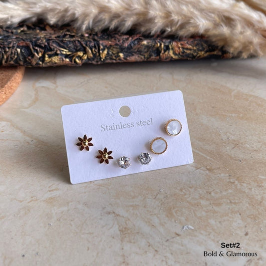 Stud Earring Set | STSES002 | Set#2 Flower Diamond