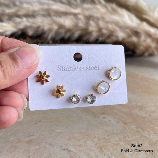 Stud Earring Set | STSES002 | Set#2 Flower Diamond
