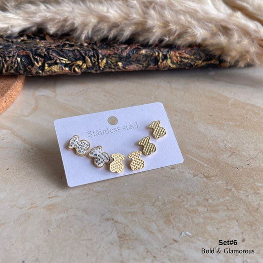 Stud Earring Set | STSES006 | Set#6 Fine Diamond Bear