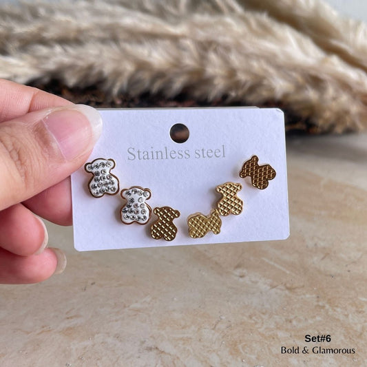 Stud Earring Set | STSES006 | Set#6 Fine Diamond Bear