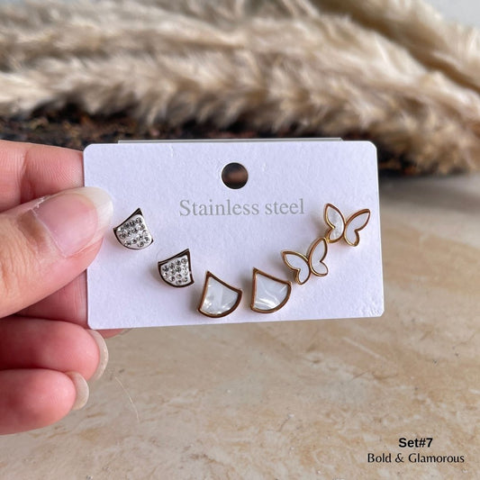 Stud Earring Set | STSES007 | Set#7 White Clam Butterfly