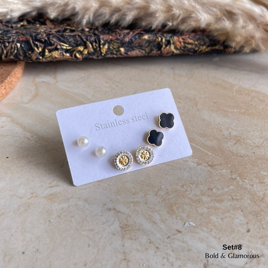 Stud Earring Set | STSES008 | Set#8 Black Shell Flowers