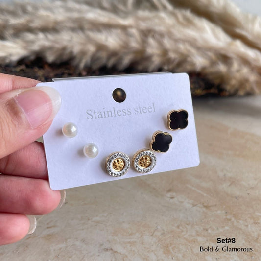 Stud Earring Set | STSES008 | Set#8 Black Shell Flowers