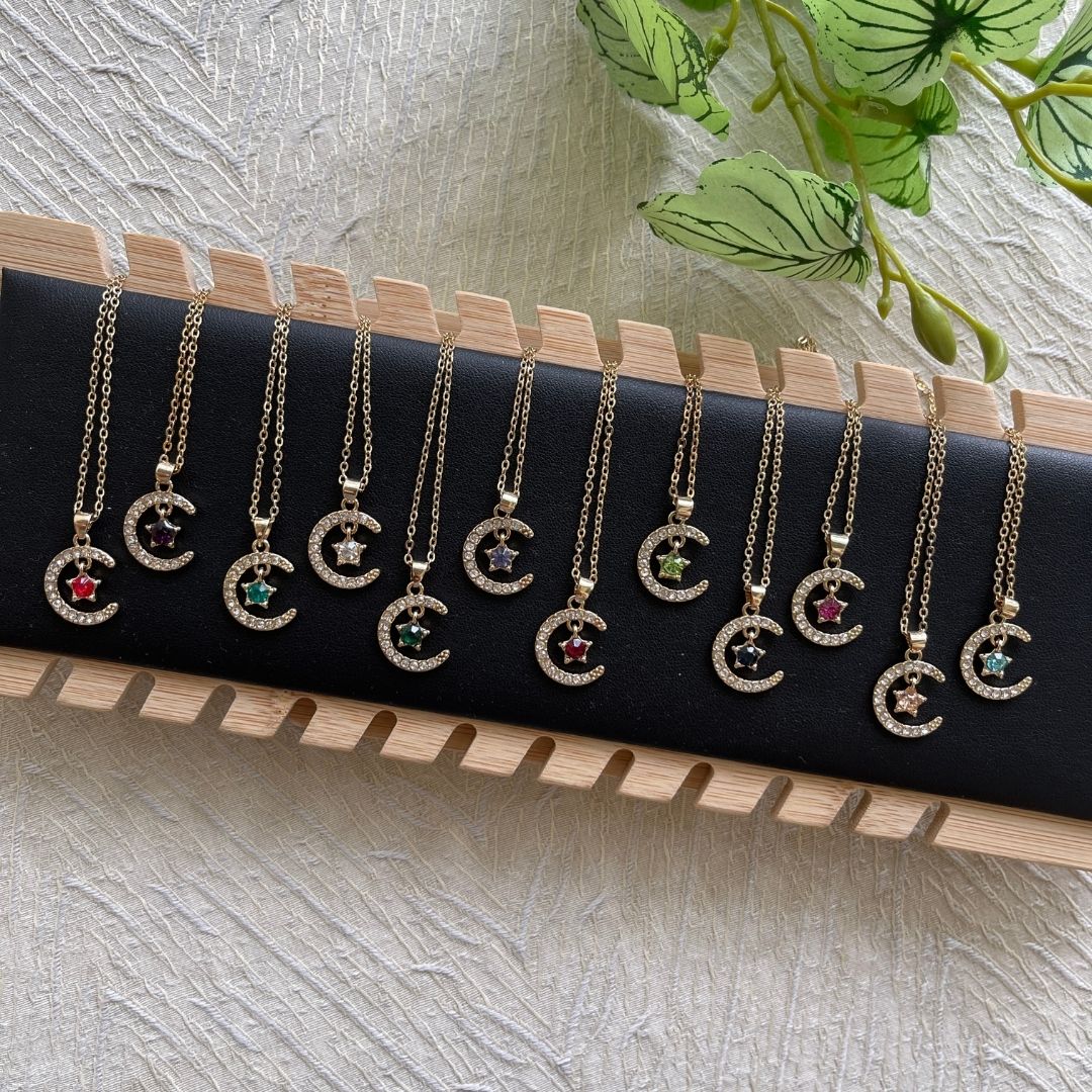 Moon Shaped Birthstone Pendants
