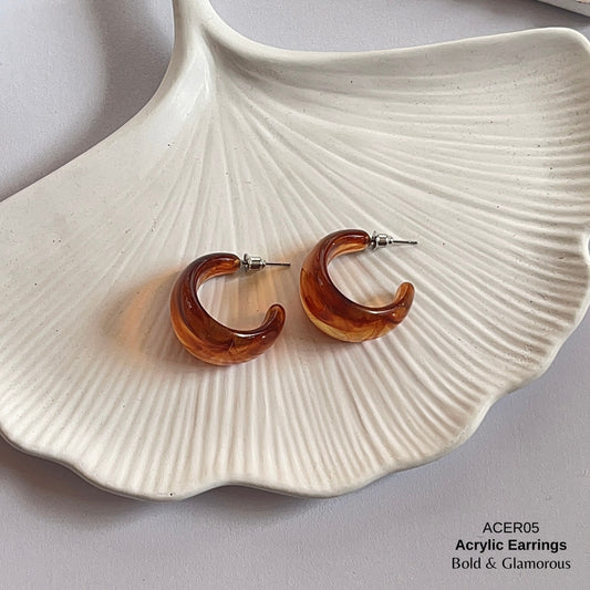 Acrylic Half Hoop Earring | ACER05 | Marble Brown