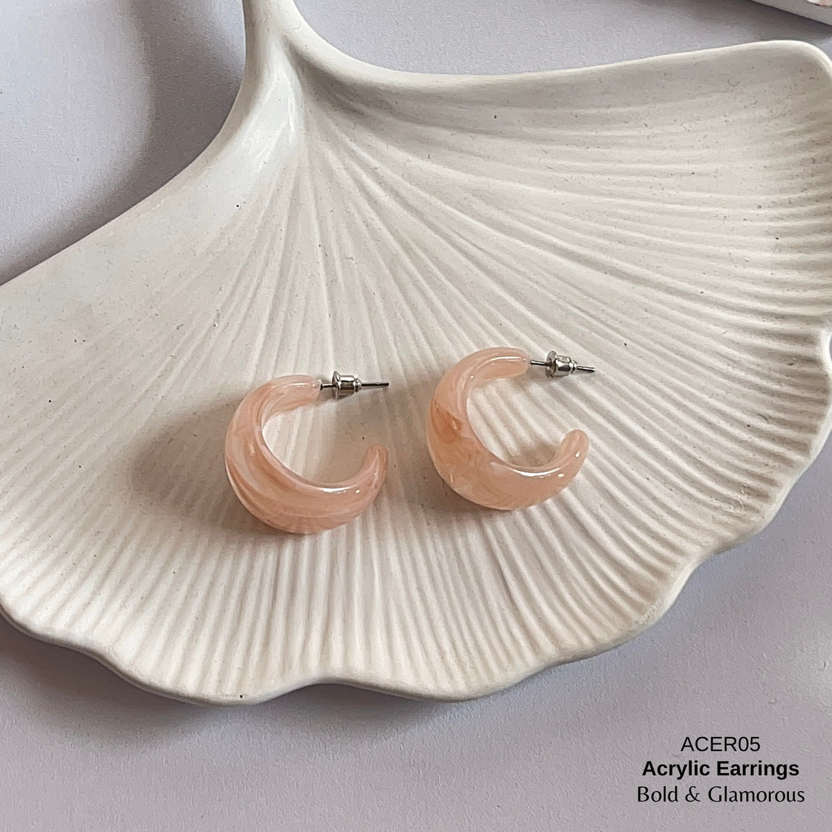 Acrylic Half Hoop Earring | ACER05 | Marble Pink