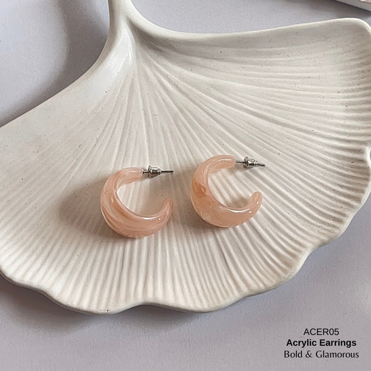 Acrylic Half Hoop Earring | ACER05 | Marble Pink