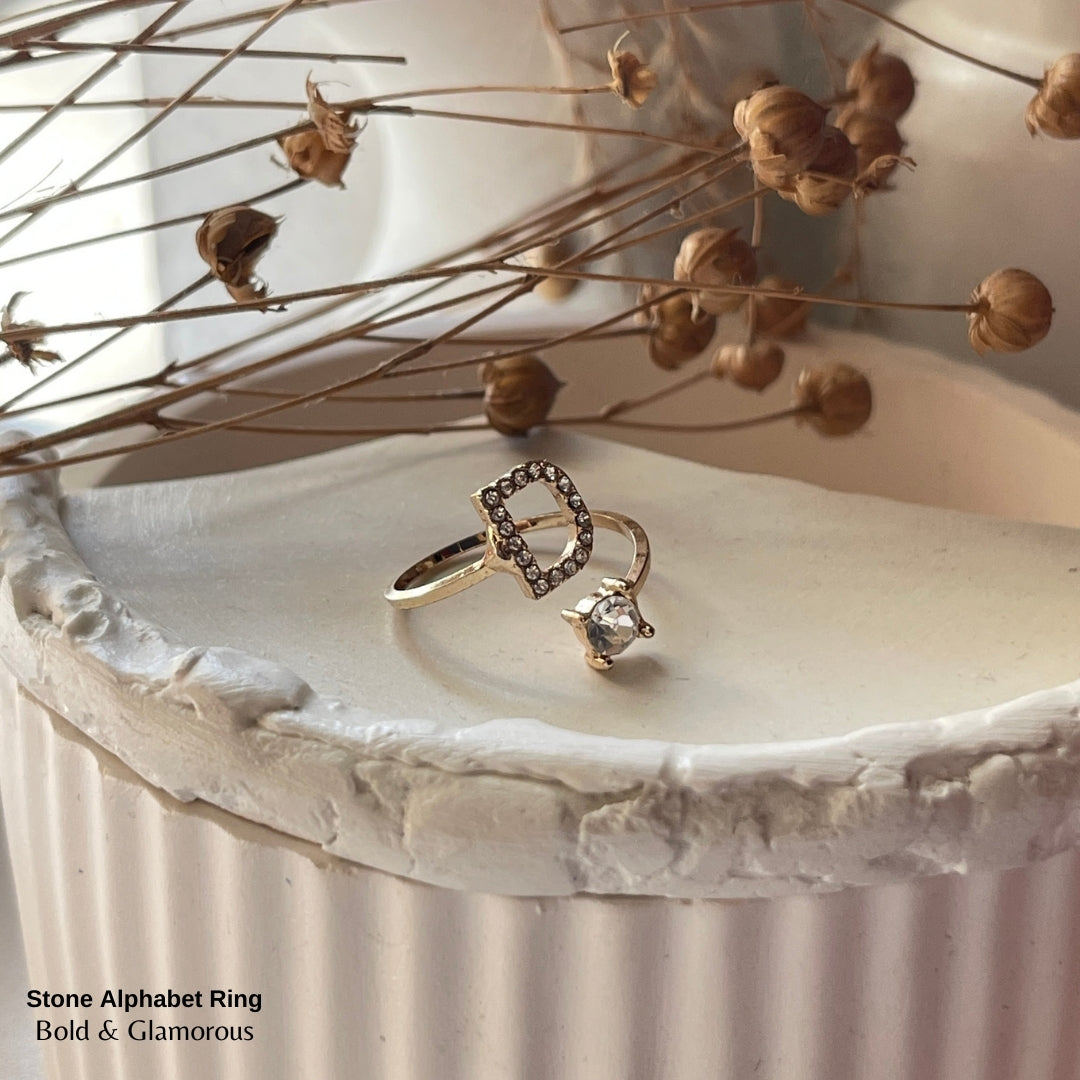 Stone Alphabet Ring | D | Gold