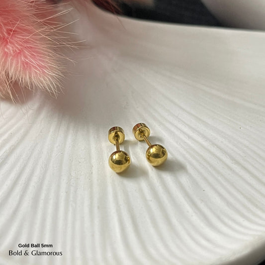 Screwback Stud Earring | Gold Ball - 5mm
