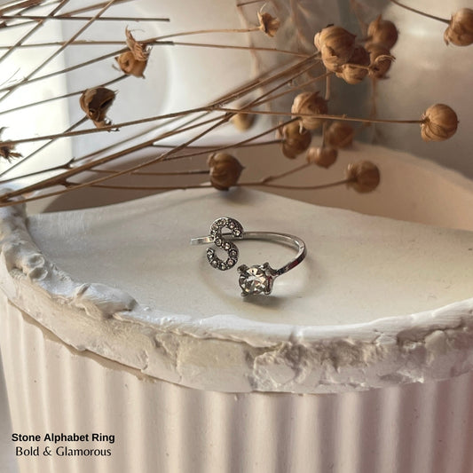 Stone Alphabet Ring | S | Silver