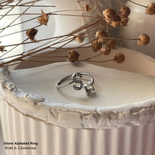 Stone Alphabet Ring | S | Silver