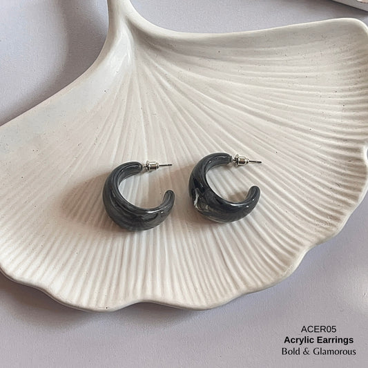 Acrylic Half Hoop Earring | ACER05 | Marble Black