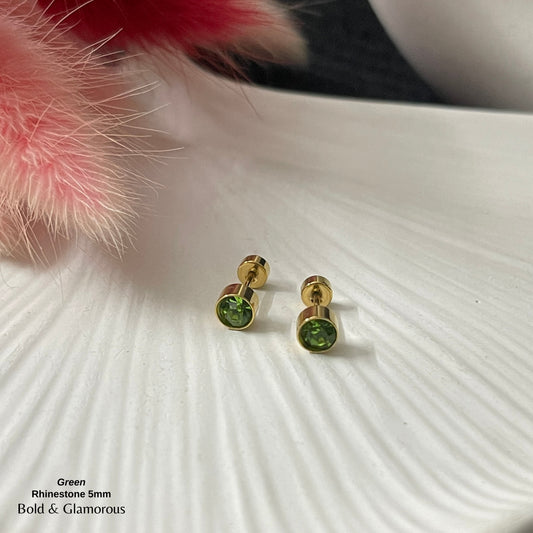 Screwback Stud Earring | Rhinestone 5mm | Green